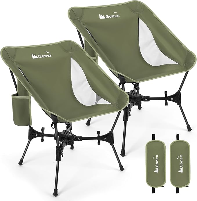 Gonex Portable Camping Chair, The 5th Gen Ultralight Compact Backpacking Foldable Lightweight Folding Chair for Outdoor Camp Hiking Beach Picnic Concert, Supports 330lbs (Army Green, 2 PCS)