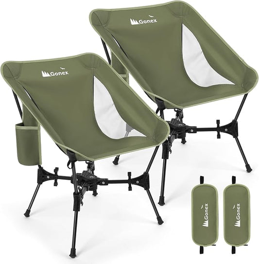 Gonex Portable Camping Chair, The 5th Gen Ultralight Compact Backpacking Foldable Lightweight Folding Chair for Outdoor Camp Hiking Beach Picnic Concert, Supports 330lbs (Army Green, 2 PCS)