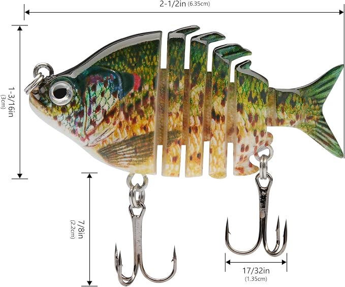 Bassdash SwimPanfish 0.34oz Hard Swimbaits Multi Jointed Topwater Trout Bass Fishing Crank Lure for Freshwater and Saltwater