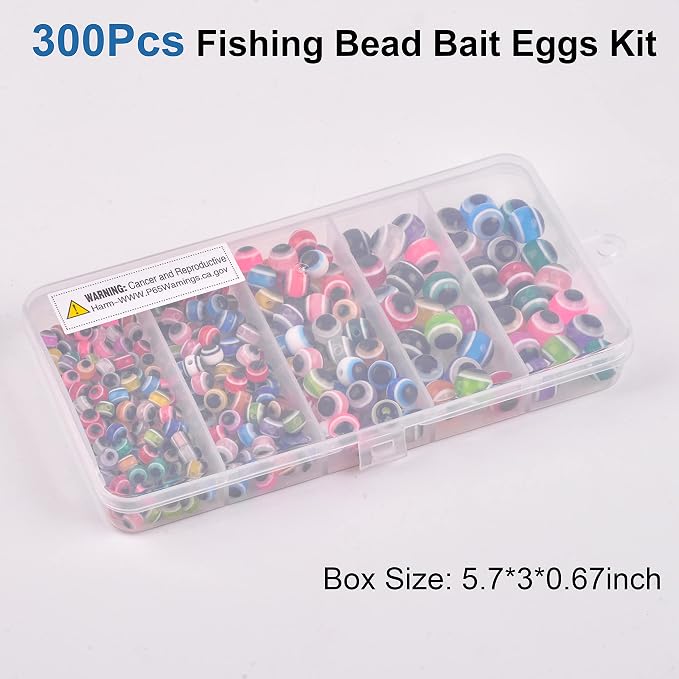 Fishing Beads Assortment Kit Hard Plastic Fishing Line Beads Bait Eggs for Texas Carolina Rigs Fish Rigs DIY Kit, 300pcs Mix