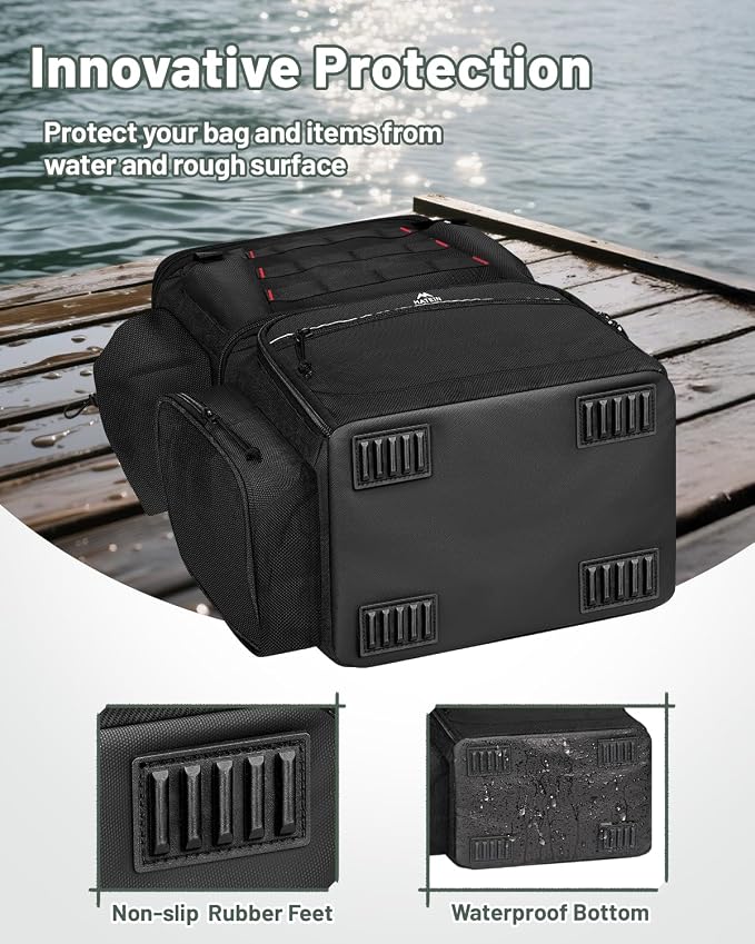 MATEIN Fishing Backpack with 4 Tackle Boxes, Fishing Bag with Rod Holder & Safety Compass & Cooler, Gifts for Fishermen
