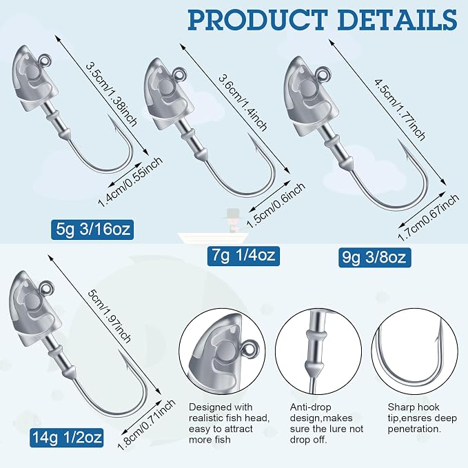 15 Pieces Swimbait Jig Head Lead Jig Head Bait Lead Weighted Hooks Spin Fish Jig Heads for Saltwater and Freshwater