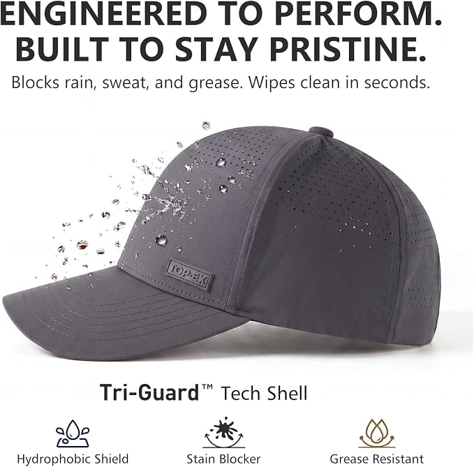 TOP-EX Performance Baseball Cap Water-Resistant Beathable Golf Running Cap Laser Cut Mesh Ball Curved Brim Snapback Hat
