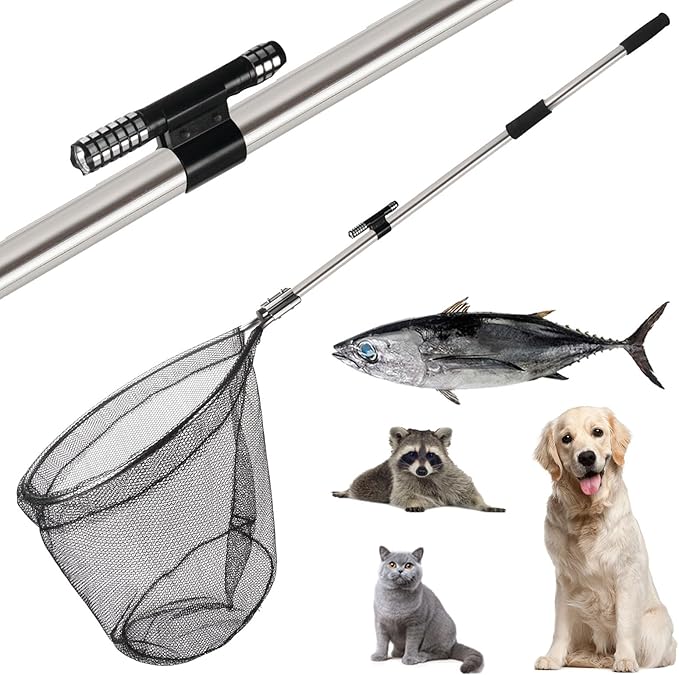Dog Catch Net Pole, Animal Catching Net, Wildlife Control Tool, Large Fish Landing Net for Chicken Raccoon Duck Goose Bird Skunk Bat Raccoon Guinea Fowl Feral Cat Pigeon Tuna Goat - Heavy Duty