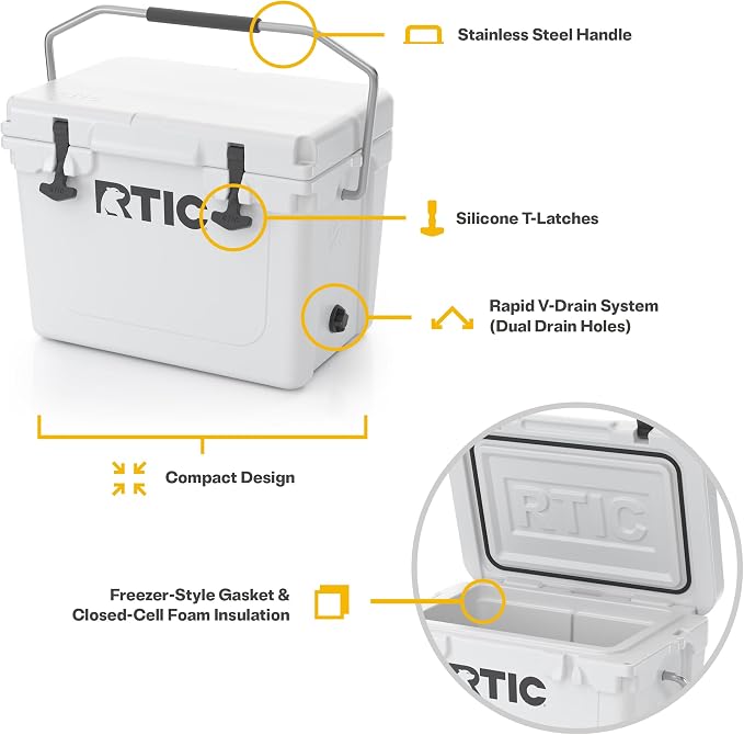 RTIC Ultra-Tough Cooler, Hard Insulated Ice Chest Box for Beach, Drink, Beverage, Camping, Picnic, Fishing, Boat, Barbecue