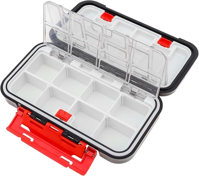Fishing Tackle Storage Box, Double Sided Waterproof, 16 Compartments, Fishing Lure Box Storage Containers (Black)