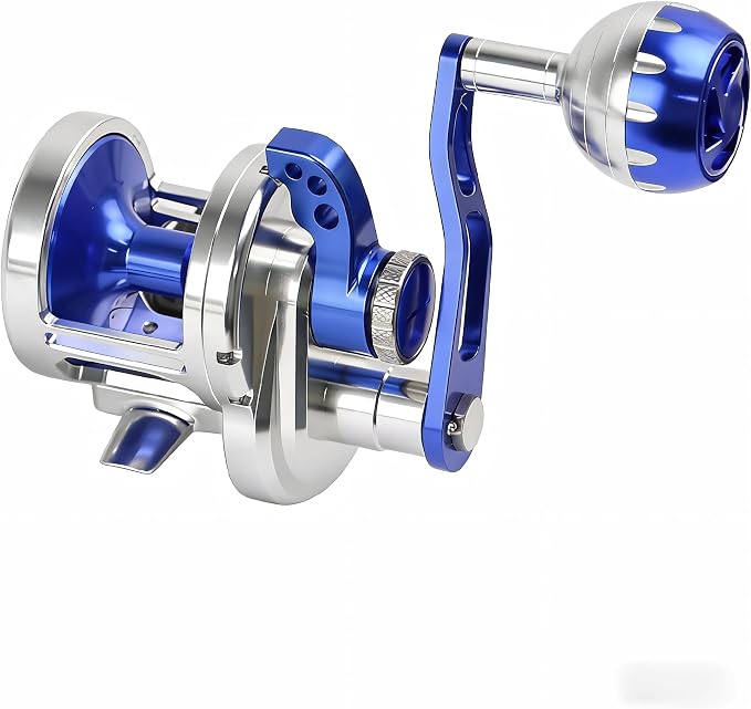 66-77lbs Jigging Reel, 6.3:1 9BB+2RB Conventional Reel, CNC All Aircraft Aluminum Left and Right Hand Saltwater Fishing Reel (Blue, 66lb-300, Right Hand)