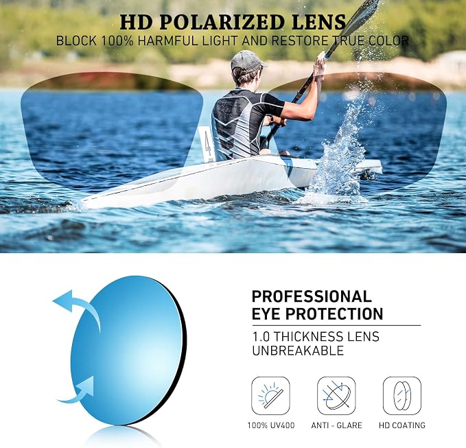 WEAROYO Polarized Sports Sunglasses for Men Women,Fishing Driving Rectangular Goggles UV400 Protection