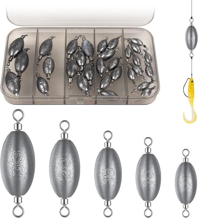 THKFISH Fishing Weights Inline Weights Trolling Sinkers Swivel Weights Quick Set Up Lead Fishing Sinker with Inner Swivel
