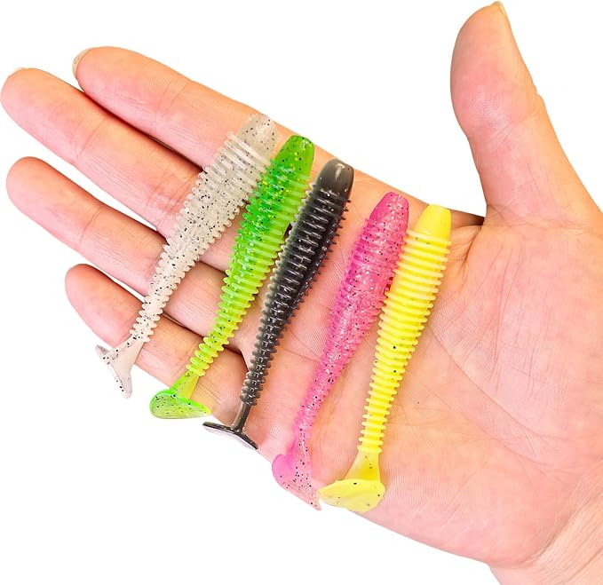 Paddle Tail Swim Baits，30Pcs Soft Plastic Fishing Lures Kit for Bass Crappie Trout Walleye Panfish Etc