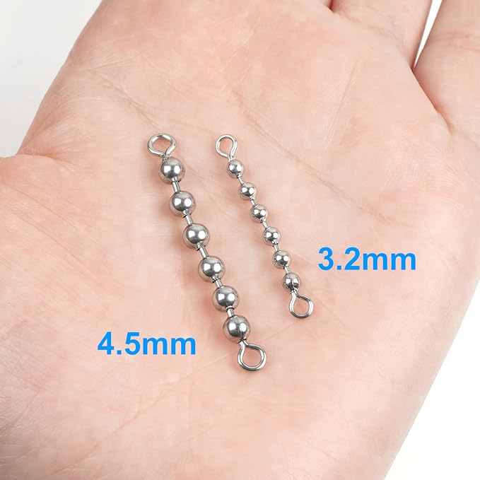 OROOTL Fishing Bead Chain Swivels, 20/40pcs Fishing Swivels Stainless Steel High Speed Trolling Swivels Catfish Swivel Fishing Balls Chain Swivels Fishing Tackle for Freshwater Saltwater
