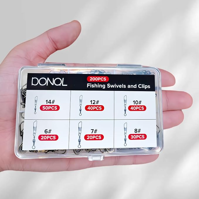 DONQL Fishing Swivels Snap 200pcs Swivels Fishing Tackle, Barrel Swivel Barrel Swivels with Snaps, Available #14#12#10#8#7#6, for Saltwater, Freshwater, Leader, Line, Lure Connector