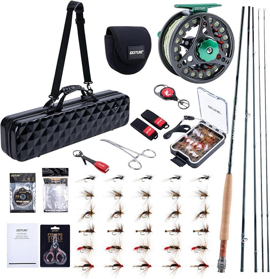 Goture Fly Fishing Rod and Reel Combo with Fly Rod & Gear Case, 9FT 4-Piece Fly Rod, Pre-Spooled Reel, Fly Line, Flies, Leader, Tippet, Forceps, Nipper and Complete Starter Kit