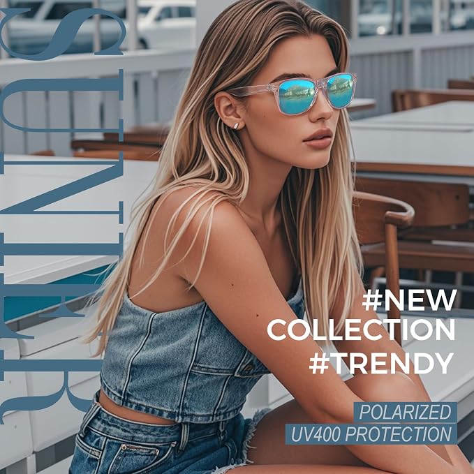 Sunier Polarized Sunglasses for Men and Women, Retro Square Matte Finish UV400 Protection Shades for Driving, Fishing