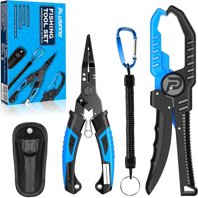 PLUSINNO Fishing Gear, Fishing Tools, Fishing Accessories, Corrosion Resistant Fishing Pliers Kit, Fishing Knife, Floating Fish Lip Gripper Fishing Gifts for Men, Gifts for Fishermen