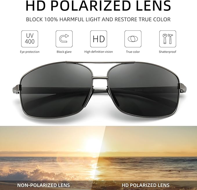 SUNGAIT Ultra Lightweight Rectangular Polarized Sunglasses Men UV400 Protection