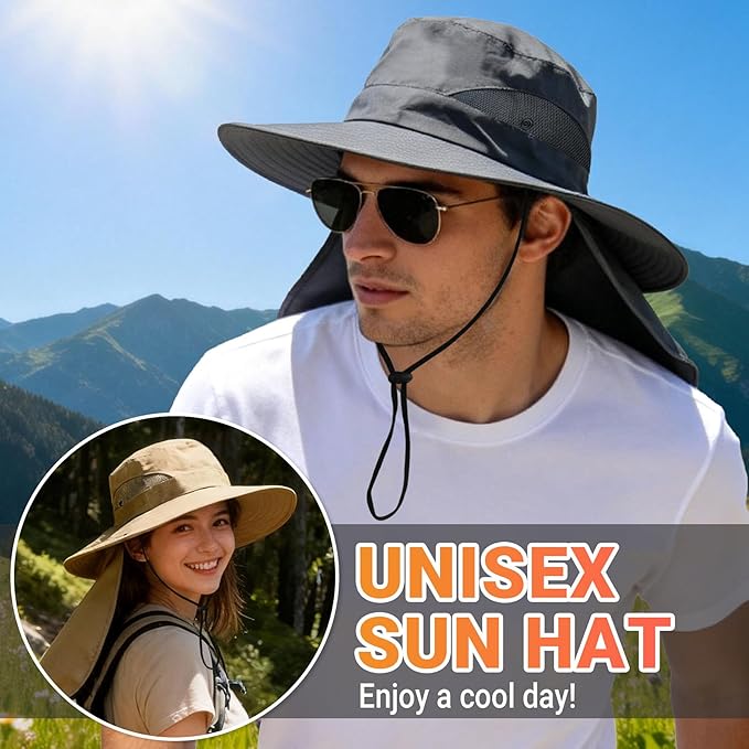 NPQQUAN Sun Hats for Men Women with Neck Flap UPF 50+ UV Protection Wide Brim Bucket Hat Safari Hiking Fishing Hats