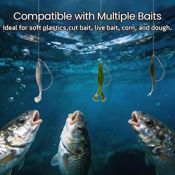 FishTrip Swimbait Hook, 25/50Pcs Twist-Lock Worm Keeper Hooks with Centering Pin Spring Weedless Hook for Soft Plastic Lures Baits Bass Fishing 1/0 2/0 3/0 4/0 5/0