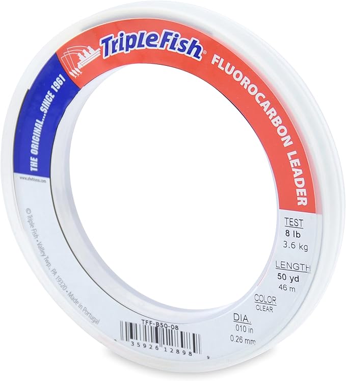 Triple Fish 100% Fluorocarbon Fishing Leader - Clear Invisible Strong and Heavy Duty Highly Abrasion Resistant, Fast Sinking Freshwater & Saltwater