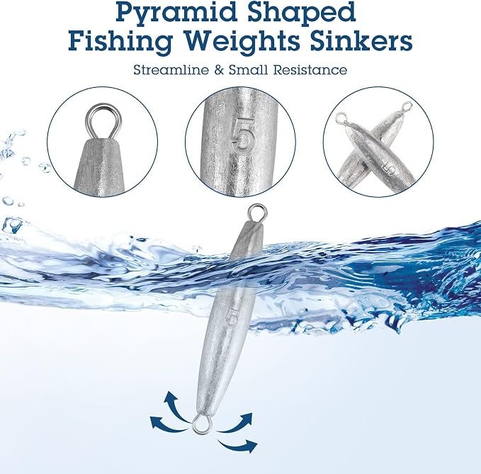 Vinsot 15 Pcs Fishing Sinkers and Weights Inline Trolling Torpedo Sinker Kit Double Ringed Through Wire Sinker Weight Saltwater Freshwater Torpedo for Boat Bass Casting