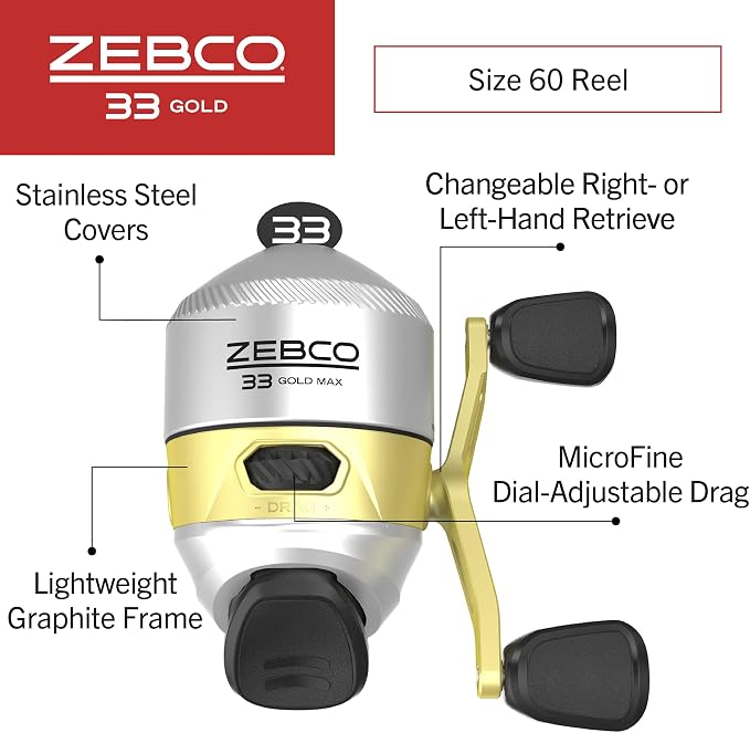 Zebco 33 Spincast Reel and 2-Piece Fishing Rod Combo, Fiberglass Rod with Comfortable Split-Grip Cork Handle, Instant Anti-Reverse Fishing Reel