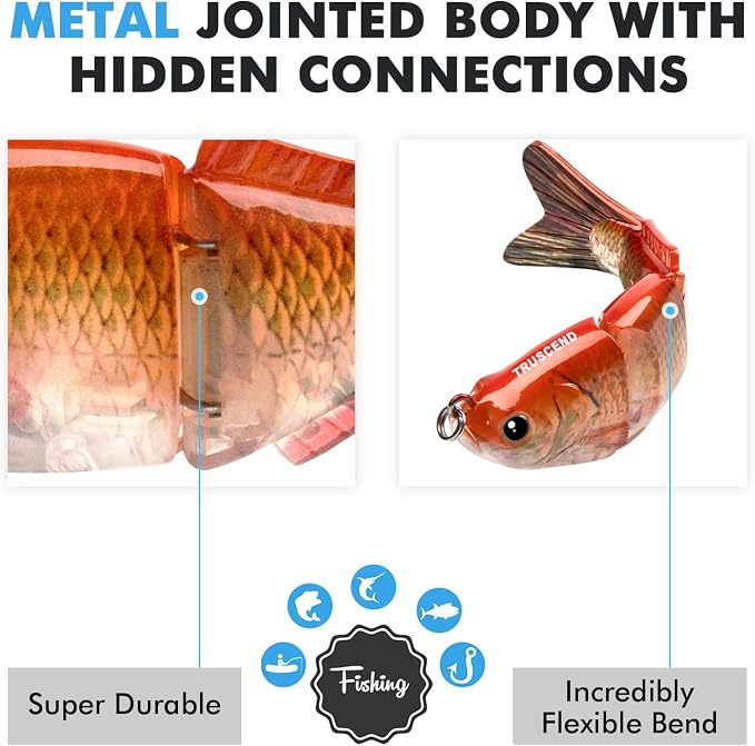 TRUSCEND Swimmax Easy Catch Fishing Lures with BKK Hooks, Wiggling, Vibrating, Rattling and Gurgling for More Bite, Heavy-Duty Dyneema Fiber Jointed Swimbaits for Bass, Trout, Walleye, Crappie, Pike