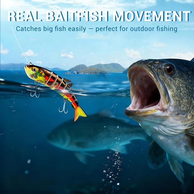 Keenjorika Fishing Lures Multi Jointed Fish Fishing Kits, Slow-Sinking Lifelike Segmented Swimbait Crankbaits, Realistic Swimming Action for Bass, Trout, Pike & Walleye, Freshwater and Saltwater