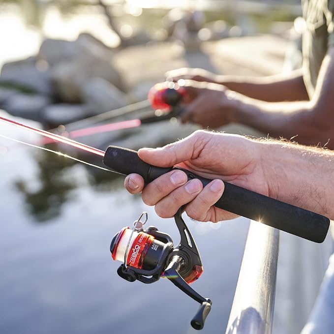 Zebco Dock Demon Spinning Reel or Spincast Reel and Fishing Rod Combo, 30-Inch Durable Fiberglass Rod, QuickSet Anti-Reverse Fishing Reel