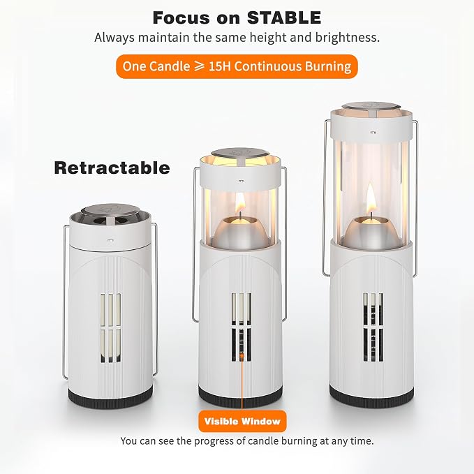 15Hour+ Long Burning Mini Candle Lantern for Real Candles, Outdoor Camping Emergency Lighting, Portable Survival Lantern for Power Outages w/ Storage Bag - White, 1Pack