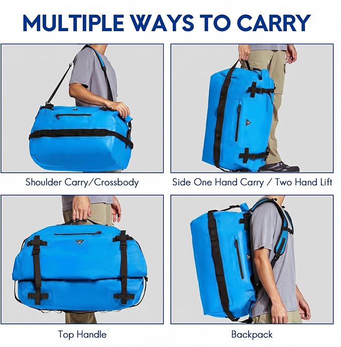 Haimont IPX7 Waterproof Roll-Top Dry Duffel Backpack | 60L/90L Sizes, 500D Tarpaulin, Welded Seams, Mesh Pockets, Boating & Kayaking