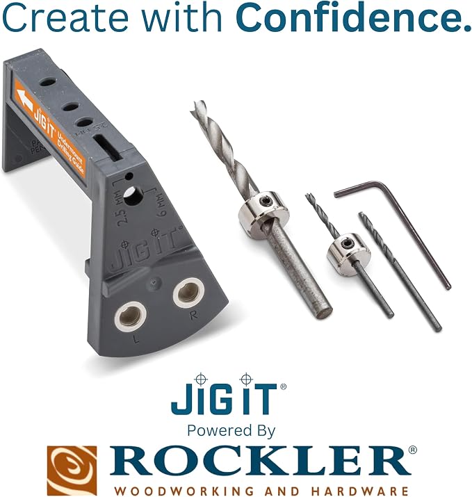 JIG IT Undermount Drilling Guide - Durable ABS Plastic Drill Angle Guide w/Steel Inserts - Drill Guide Jig for Blum Tandem & Drawer Slide – Ideal Woodworking Tools Includes Drill Bits, Collars & More