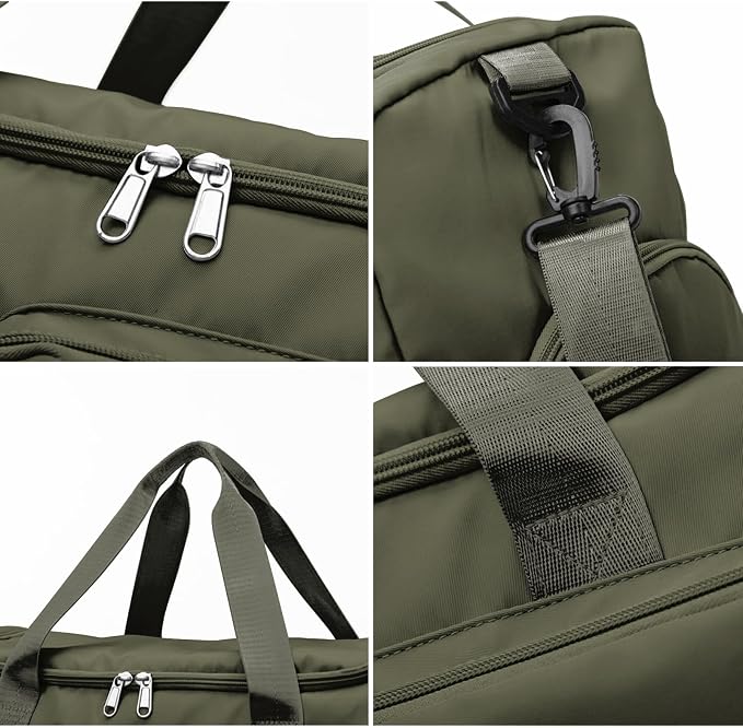 Suruid Travel Duffel Bag with Shoes Compartment Sports Gym Bag with Dry Wet Separated Pocket for Men and Women, Overnight Bag Weekender Bag Training Handbag Yoga Bag - Olive Green