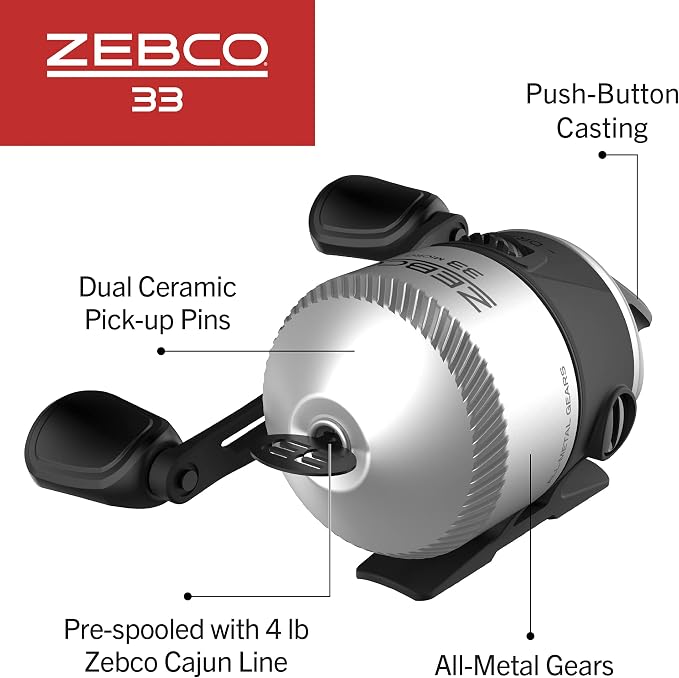 Zebco 33 Spincast Fishing Reel, Right or Left-Hand Retrieve, Pre-Spooled with Zebco Cajun Line