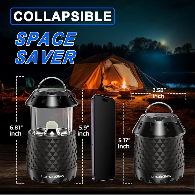 LED Camping Lantern – Collapsible, Waterproof, White Bright Light for Power Outages, Hurricanes, Storms & Outdoor Use – Indoor Emergency & Hiking Gear – Black