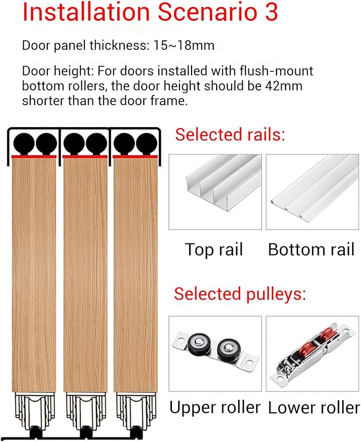 Triple Track Sliding Door Hardware Kit - Heavy-Duty Aluminum Tracks for Closets Cabinet Doors - Adjustable Triple-Panel Bypass, Flush Mount(Color2,230cm)