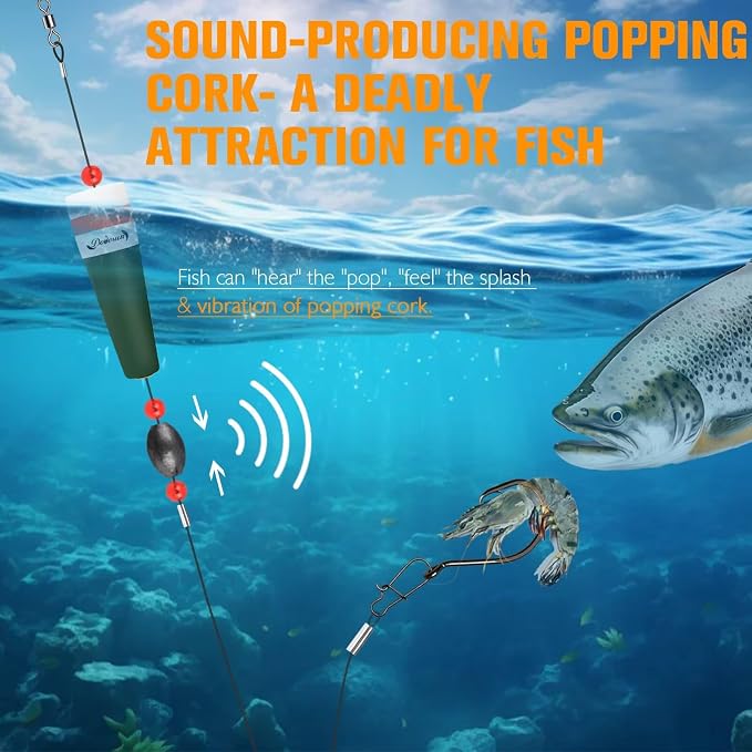 Dovesun Popping Cork Float Rig Weighted Fishing Bobbers Floats Fishing Corks Popping Corks for Saltwater Freshwater Fishing Tackle with 3 Size