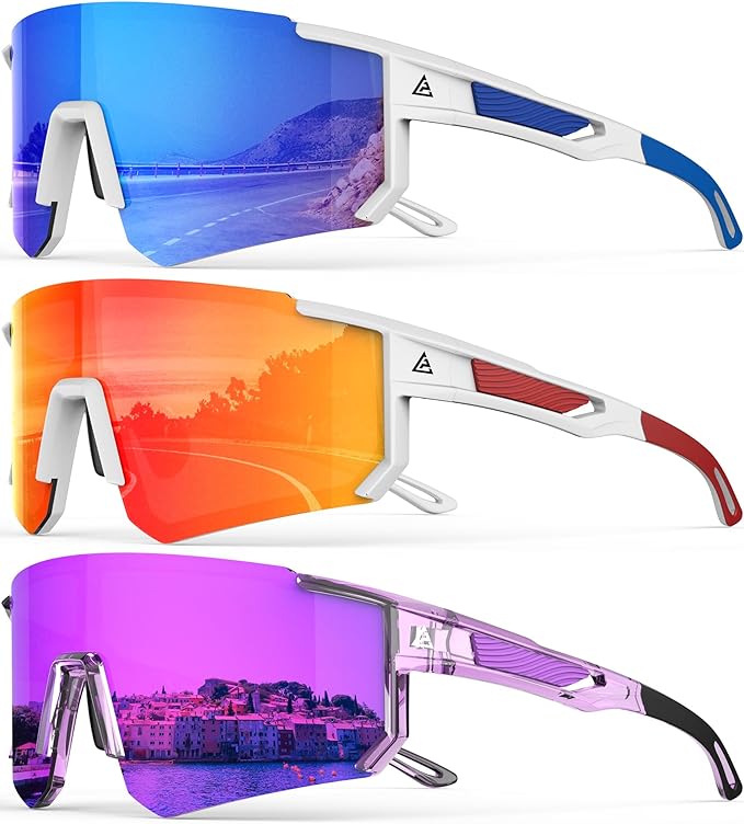 Polarized Sports Sunglasses for Men Women, UV400 Protection Mens Sunglasses Wrap Around Sun Glasses for Cycling Running