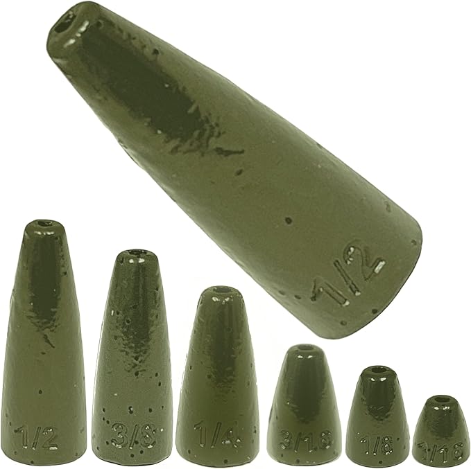 Reaction Tackle Lead Worm Weights - Bullet Shaped Sinkers with Size Stamped - Bass Fishing Tackle Fishing Weights (25-Pack)
