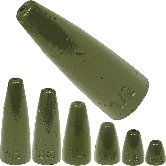 Reaction Tackle Lead Worm Weights - Bullet Shaped Sinkers with Size Stamped - Bass Fishing Tackle Fishing Weights (25-Pack)