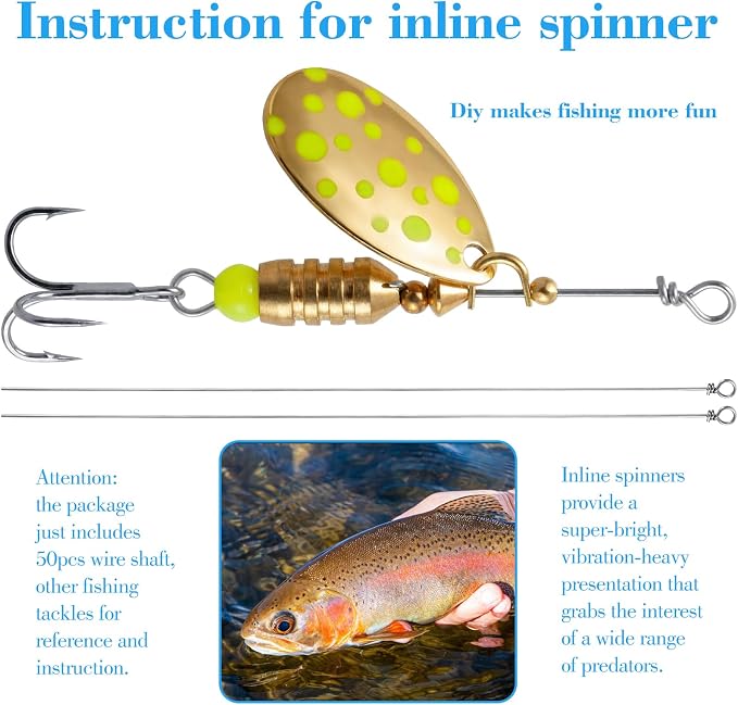100PCS Fishing Wire Spinner, Stainless Steel Lure Making Supplies Kit for Hanging Fishing Spinners Rigs for Crafts