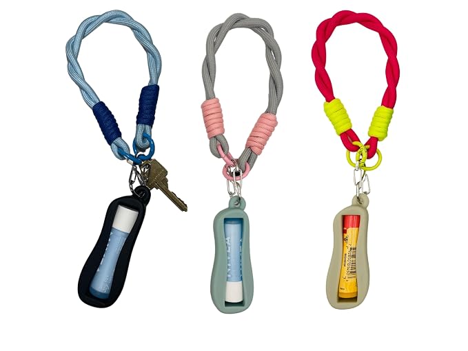 Cute Chapstick Holder keyring with Strap & Carabiner – Durable Silicone Lip Balm Keychain for Women & Backpacks (Black)