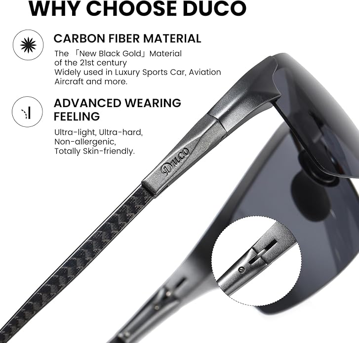 DUCO Polarized Sunglasses Mens Ultralight Carbon Fiber Sun Glasses for Men Driving Sports Fishing UV400 Protection DC8277