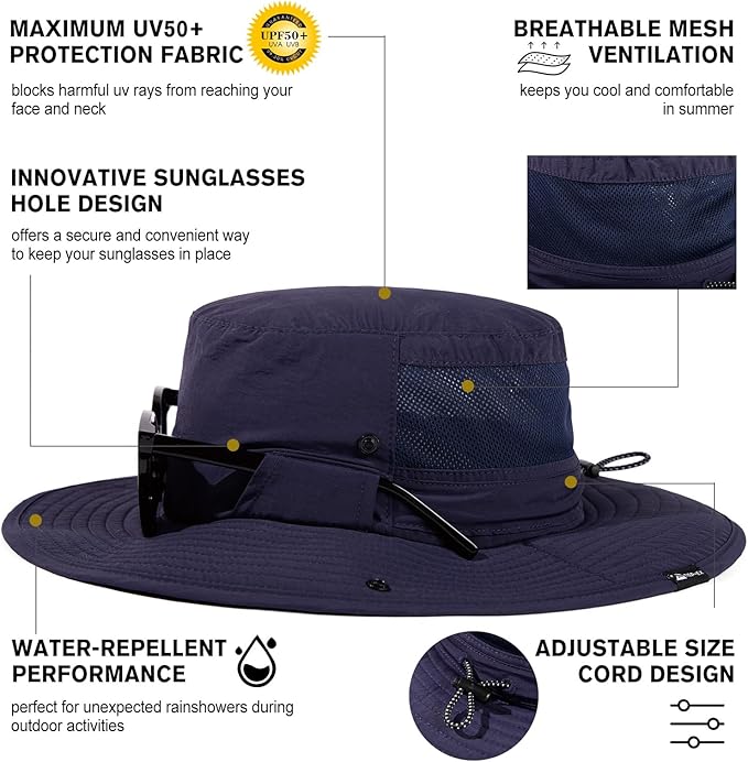 TOP-EX UVCoolix™ UV Protection Mens Sun Hat with Cooling Neck Flap Sunglass Lock Wide Brim Fishing Hats