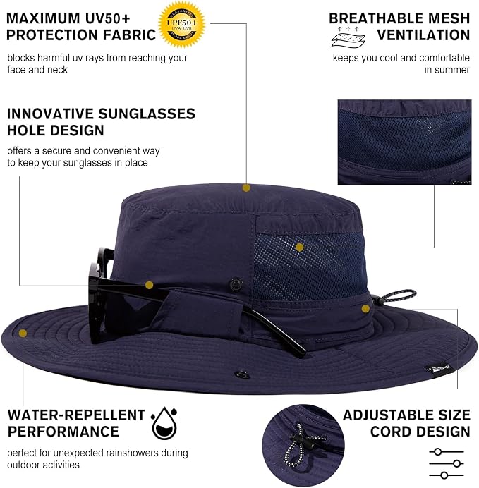 TOP-EX UVCoolix™ UV Protection Mens Sun Hat with Cooling Neck Flap Sunglass Lock Wide Brim Fishing Hats