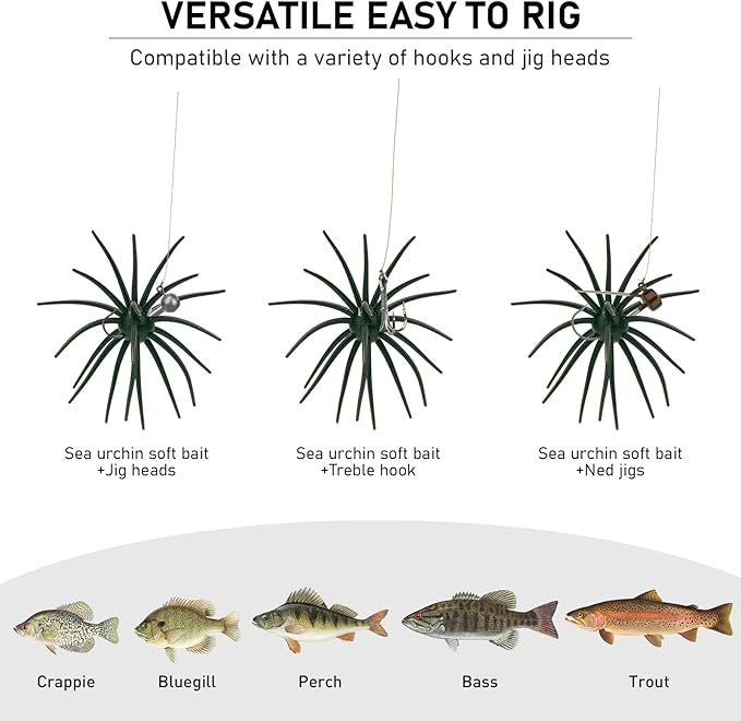 QualyQualy Sea Urchin Soft Lure, Super Durable Tentacle Creature Lure for Bass Pike Trout Fishing Easy Catch Saltwater Freshwater Soft Lures TPE Material