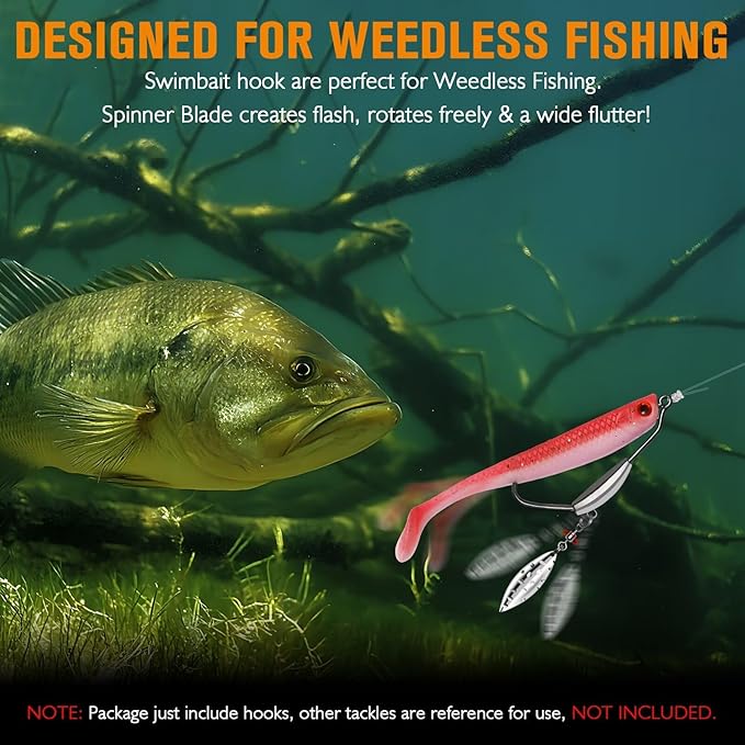Dovesun 12PCS/44PCS Weighted Swimbait Hooks Weighted Fishing Hooks Saltwater Freshwater Worm Weedless Hooks for Bass Fishing 3/0 4/0 5/0