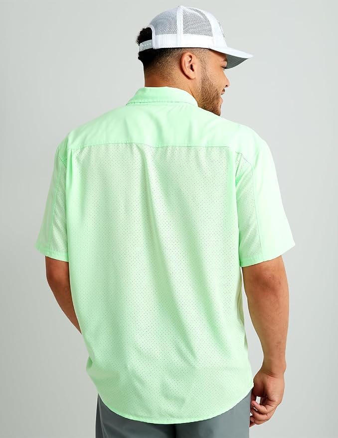 HUK Men's Tide Point Kc Scott Original Artwork Short Sleeve Shirt, Fishing Button Down