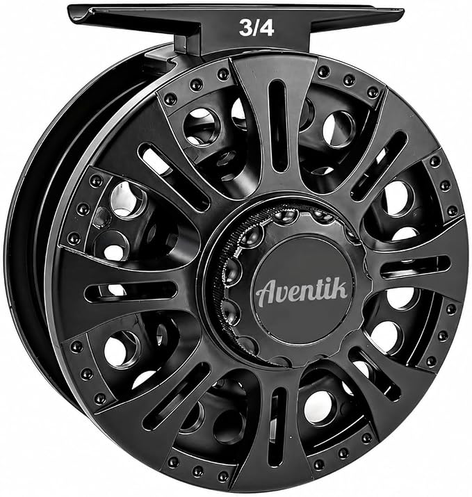 Aventik HVCE Graphite Fly Reel Center Drag System Classic III Graphite Large Arbor Sizes 3/4, 5/6, 7/8 Fly Fishing Reels