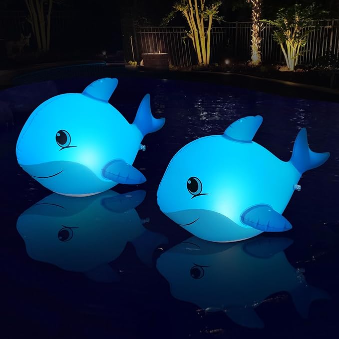 Goallim Solar Floating Pool Lights Dolphin, Glow in the Dark Solar Pool Lights that Float, IP68 Wateproof Inflatable Solar Floating Lights for Pool Pond Wedding Party Decorations - 2PC