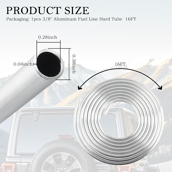 OD 3/8" Fuel Line Aluminum Tubing,16Ft 3/8" Steel Fuel Line for Hard Metal Fuels Lines/Gas Lines Replacement,Cuttable Car Accessories for Fuel/Transmission Systems (3/8" OD - 16FT)